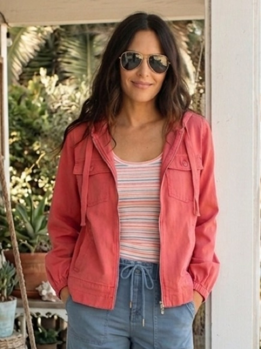 Liverpool Coral Red Coral Pink Full Zip Utility Jacket Causal Outdoors Size L